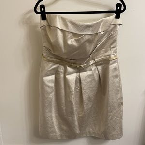 David’s Bridal Strapless Belted Dress Size 14 Color Gold